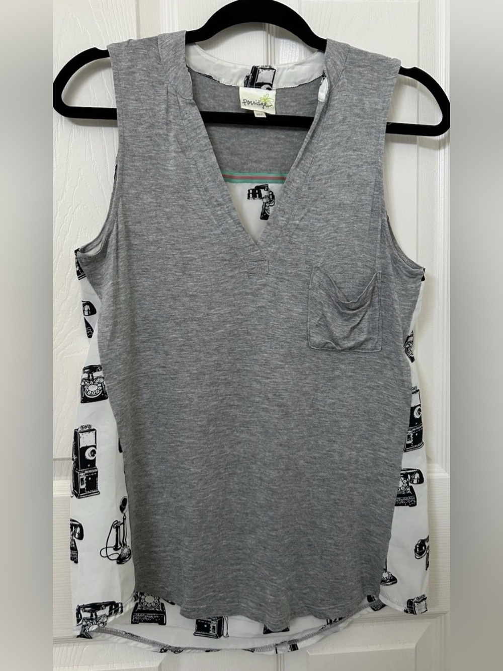 Anthropologie Porridge Mixed Media V Neck Pocket Sleeveless Blouse Camera XSP